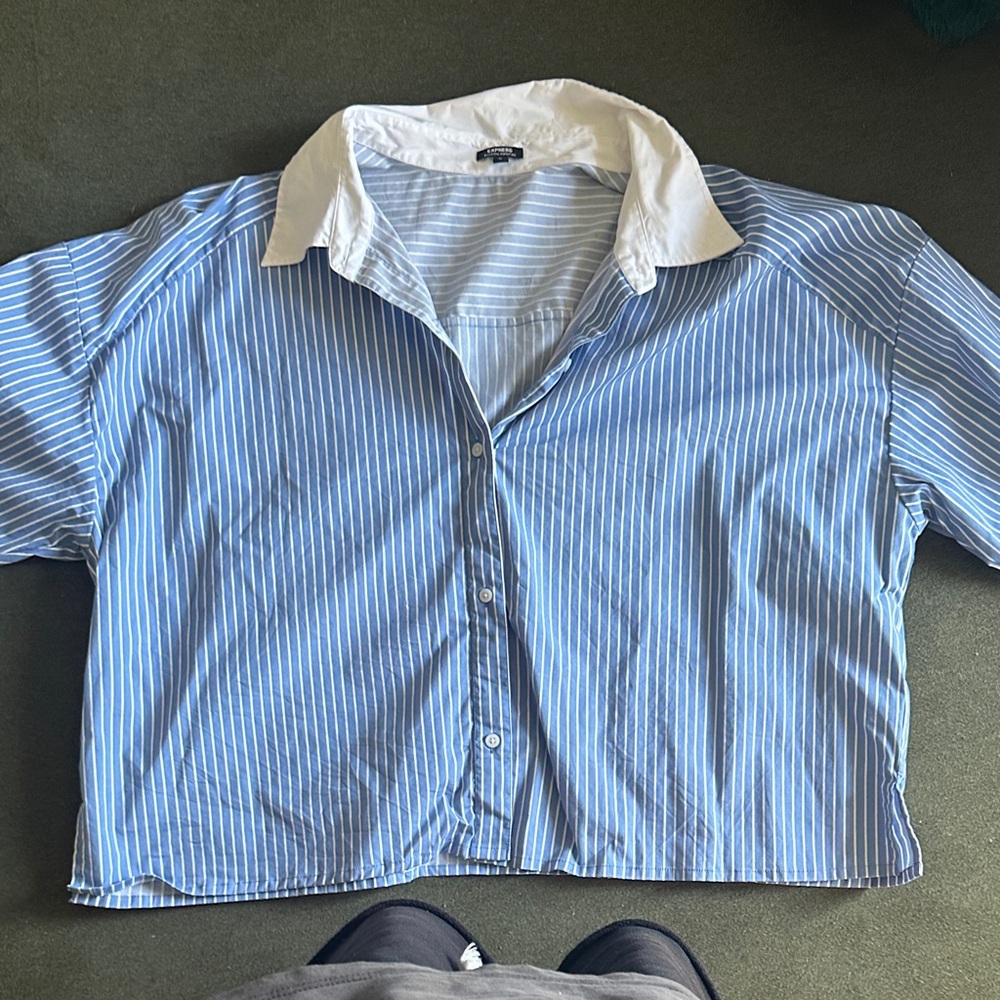 Express Light Blue and White Striped Shirt